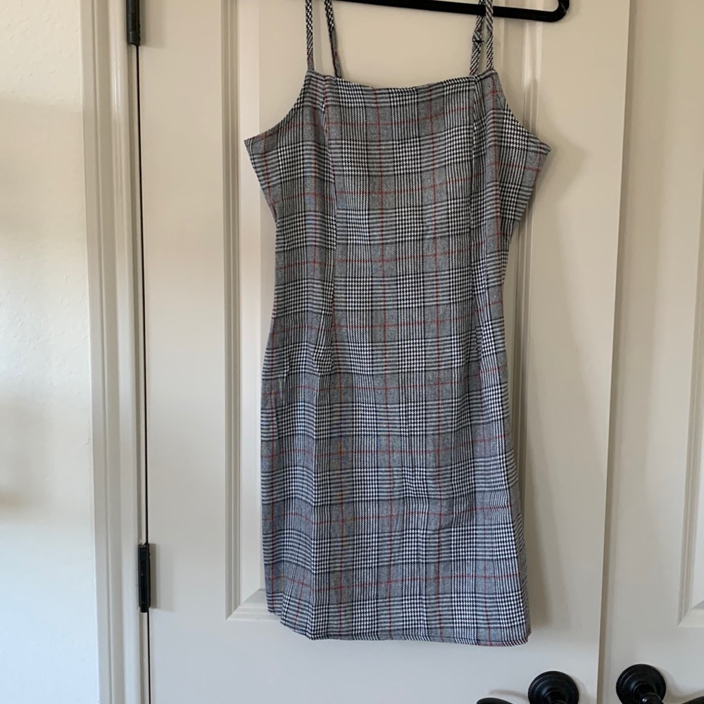 Grey and red checkered dress
